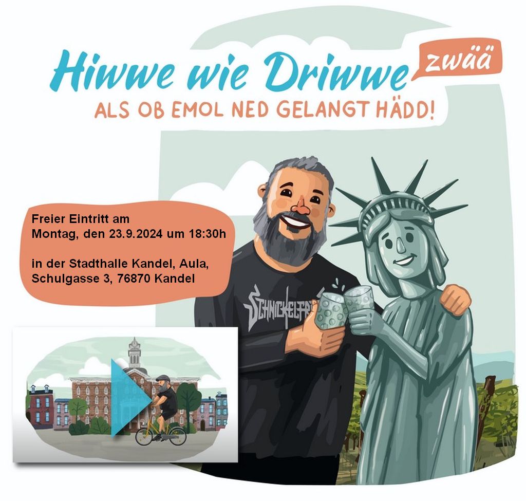 Filmplakat Hiwwe wie driwwe Freiheitsstatue mit Pfälzer und Dubbeglas